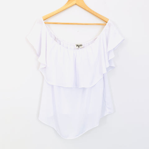 Show Me Your Mumu White Off The Shoulder Polyester Blouse- Size S