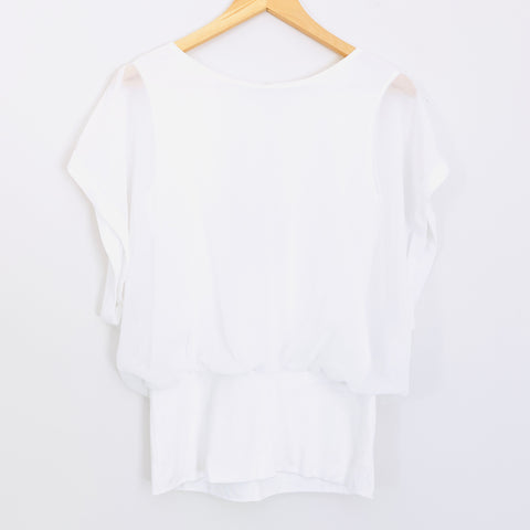 Joseph A White Dolman Sleeve Blouse with Waist Band- Size S