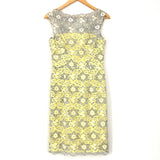 Maggy London Yellow Lace Boat Neck Dress with Exposed Zipper- Size 4