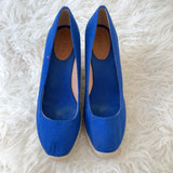 J Crew Bright Blue Canvas Espadrille Wedges- Size 10