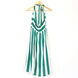 No Brand Green Striped Button Up Sheer Halter Top Dress/Cover Up- Size M