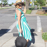 No Brand Green Striped Button Up Sheer Halter Top Dress/Cover Up- Size M