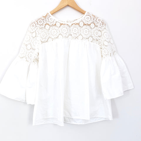 Chicwish White Crochet Top with Bell Sleeves- Size ~S (see notes)