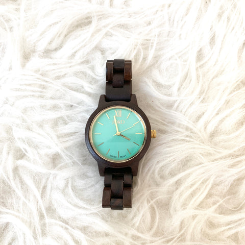 JORD Wooden Frankie Watch with Teal Interface 45mm ultra-thin quartz minimalist