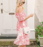 LOFT White & Red Floral Off the Shoulder Dress- Size S Petite
