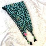 Betsy Johnson Teal Leopard Scarf with Pom Poms