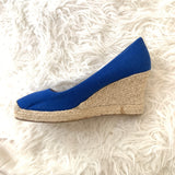 J Crew Bright Blue Canvas Espadrille Wedges- Size 10