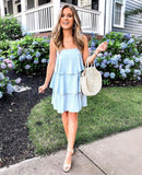 BP Ruffle Linen Dress in Light Blue- Size XXS