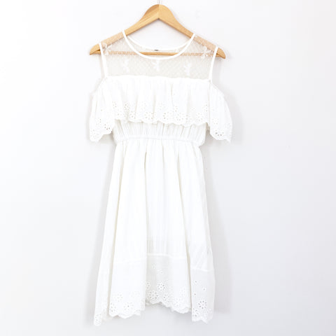 Goodnight Macaroon Lace and Eyelet Tank Dress with Chest Ruffle- Size ~S