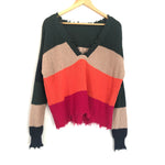 Vici Knit Fringe V-back Green, Tan, Orange, Pink Sweater- Size S