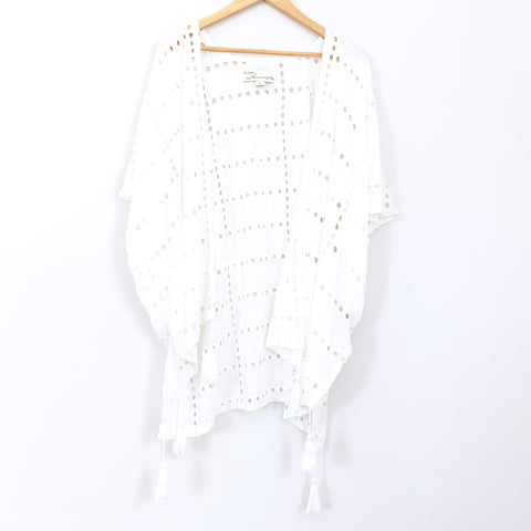 Vintage Havana White Eyelet Tassel Cover Up- Size S