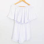 Show Me Your Mumu White Off the Shoulder Ruffle Romper- Size S