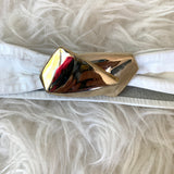 No Brand White Leather Band Gold Clasp Belt- Size ~S