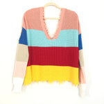 Vestique Rainbow Stripe V-neck Fringe Sweater NWT- Size S