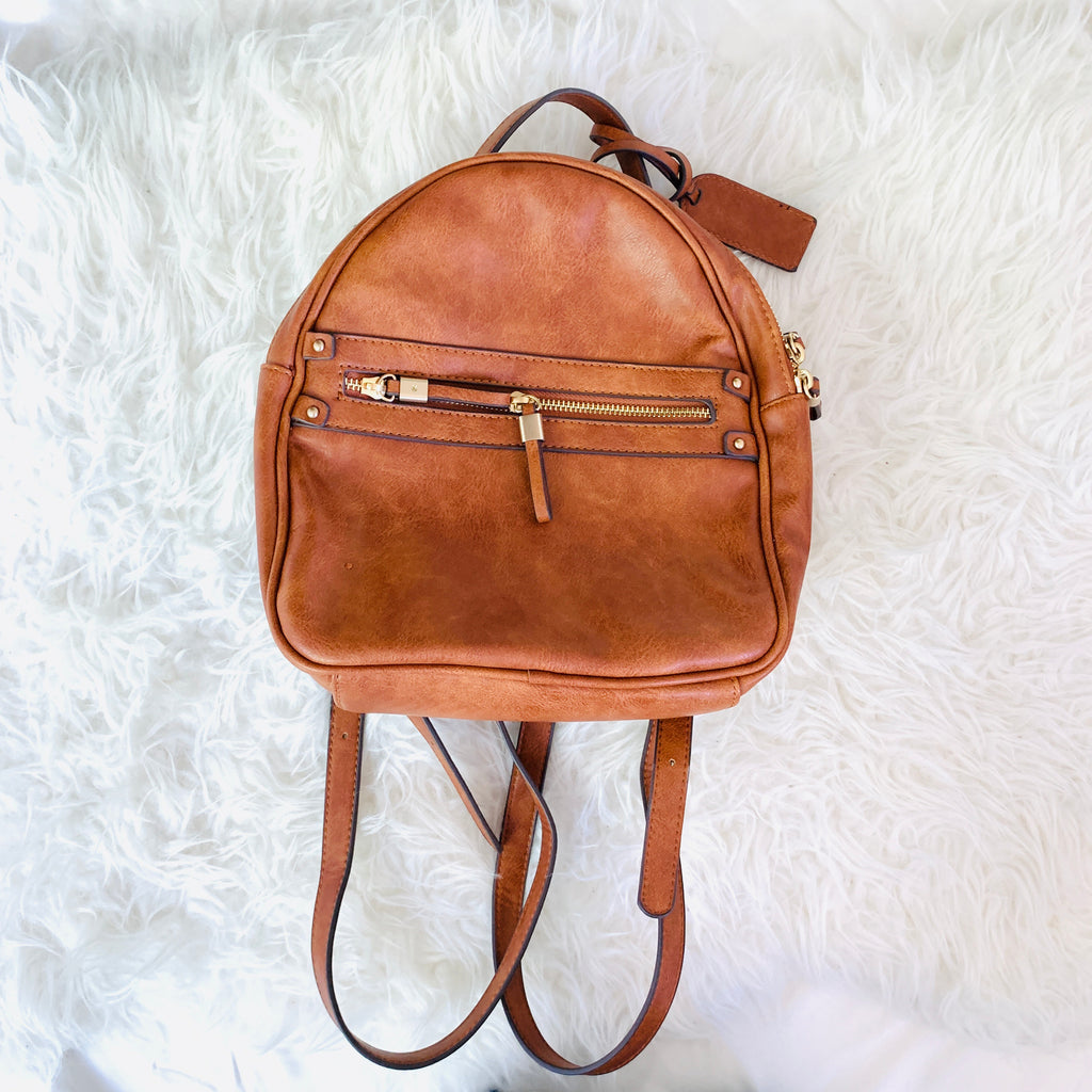 cognac faux leather backpack Sole Society Brown Faux Leather Backpack – The Saved Collection