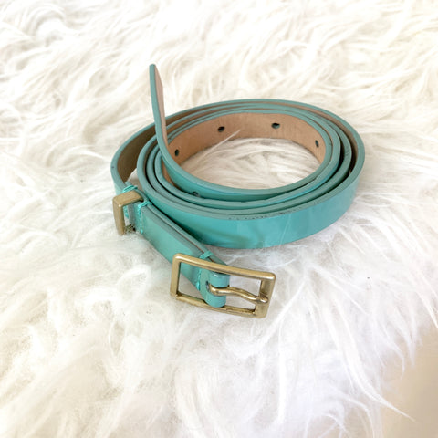 J Crew Teal Patent Leather Brass Buckle Belt- Size M