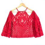 Bardot Red Lace Cold Shoulder Top with Bell Sleeve- Size 6