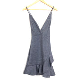 Blue Blush Silver Shimmer Deep V Ruffle Front Dress- Size S