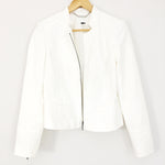 White House Black Market Woven White Zipper Blazer- Size 4