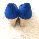 J Crew Bright Blue Canvas Espadrille Wedges- Size 10