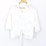 Lush Button Up Blowball Dandelion Pocket 3/4 Sleeve Front Tie Top- Size XS