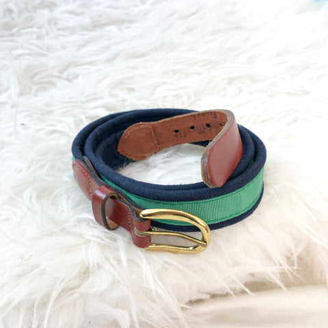 No Brand Kid’s Navy & Green Ribbon Leather Belt