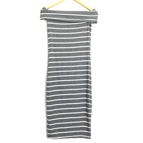 Vici Grey Striped Ribbed Off the Shoulder Dress- Size S